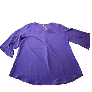 NWT Kuotai Women's Blue 3/4 Sleeve Vneck Flowy Blouse Size XL F24